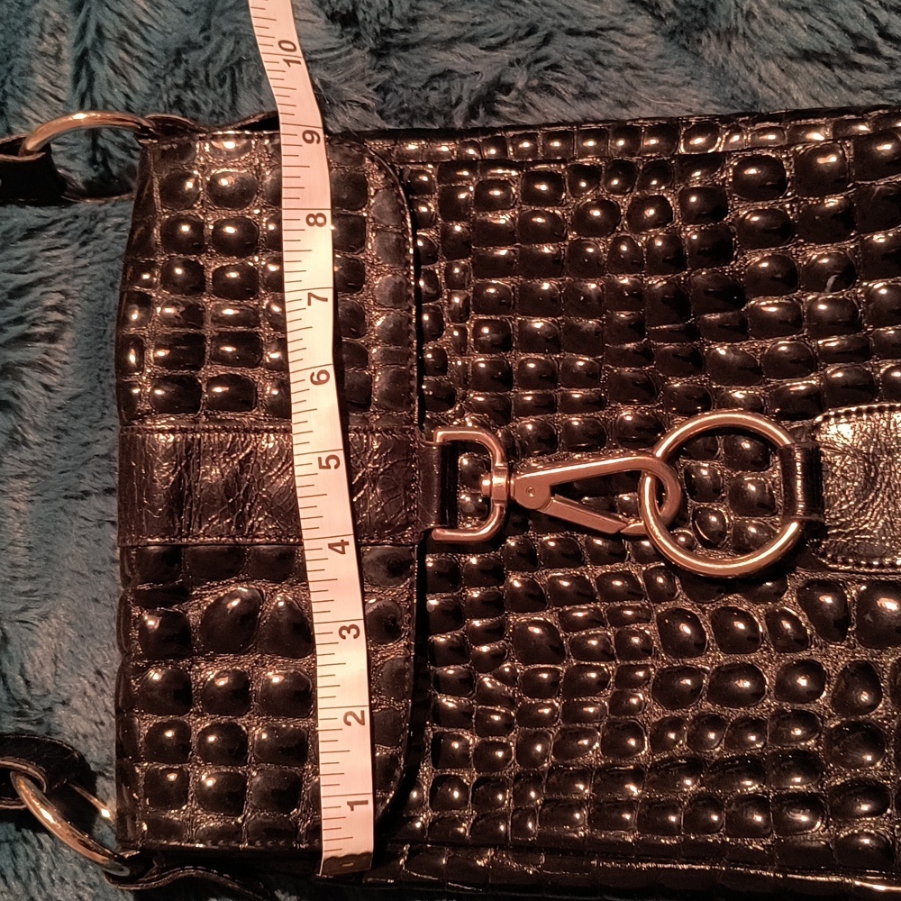 THE TREND Crossbody Bag Purse Croc Embossed black Leather ITALY. - Picture 11 of 11